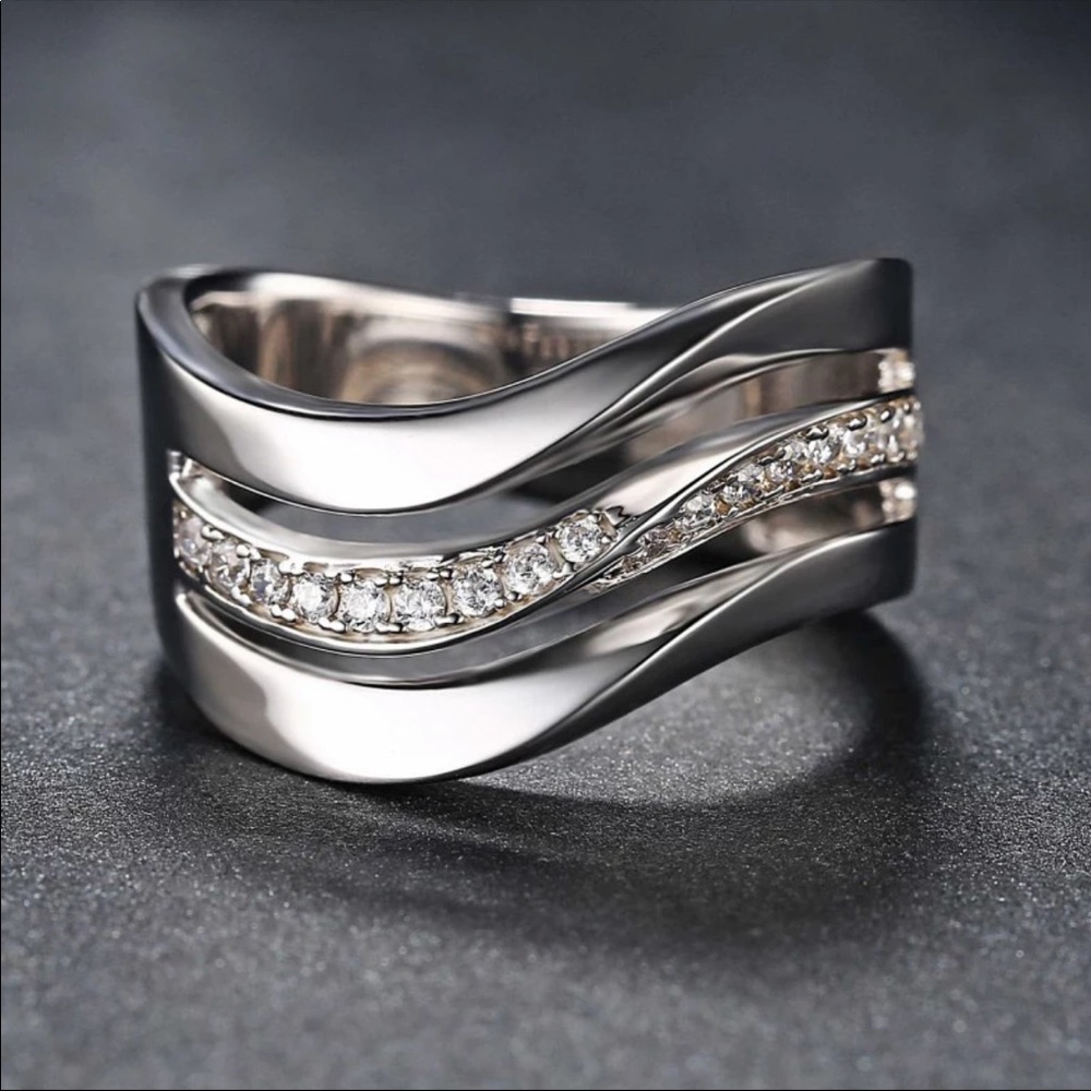 New 925 Silver Simple Personality Diamond Ring